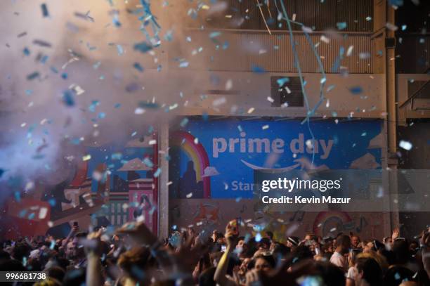 View of the crowd during the Amazon Music Unboxing Prime Day event on July 11, 2018 in Brooklyn, New York.