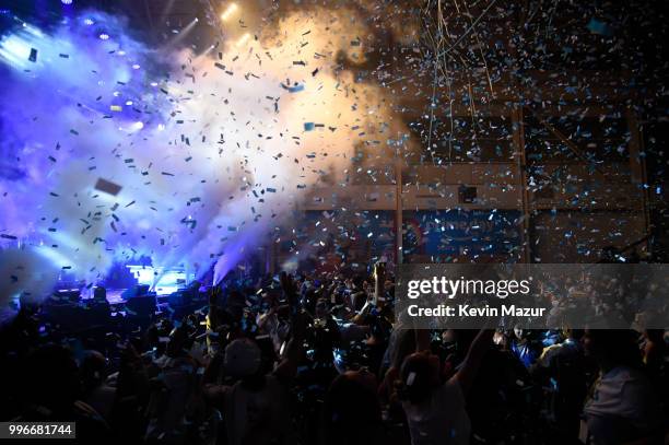 View of the crowd during the Amazon Music Unboxing Prime Day event on July 11, 2018 in Brooklyn, New York.