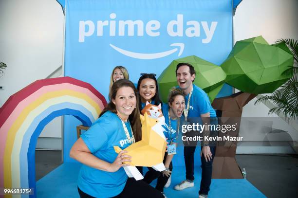 Guests pose during the Amazon Music Unboxing Prime Day event on July 11, 2018 in Brooklyn, New York.