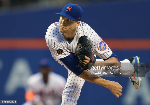 Pitcher Jacob deGrom of the New York Mets delivers a pitch against the Philadelphia Phillies during the third inning of a game at Citi Field on July...