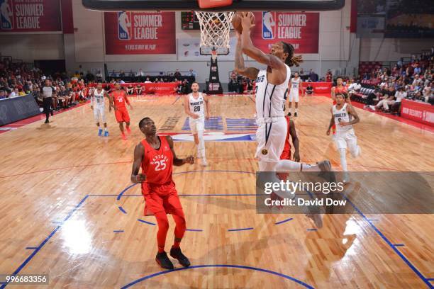Emanuel Terry of the Denver Nuggets dunks the ball against the Toronto Raptors during the 2018 Las Vegas Summer League on July 11, 2018 at the Cox...