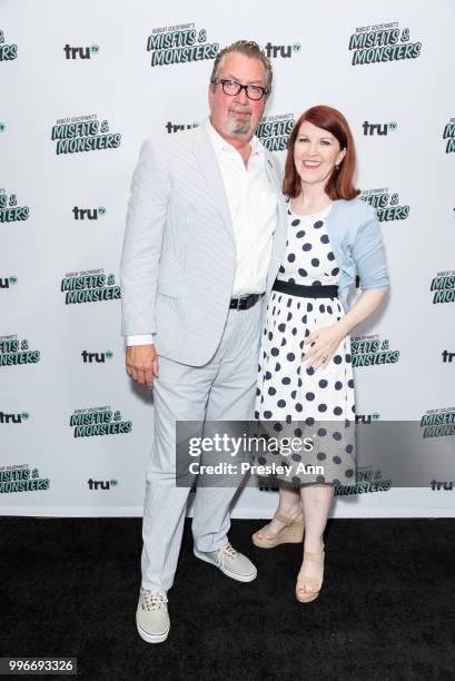 Chris Haston and Kate Flannery attend the premiere of truTV's "Bobcat Goldthwait's Misfits & Monsters" at Hollywood Roosevelt Hotel on July 11, 2018...