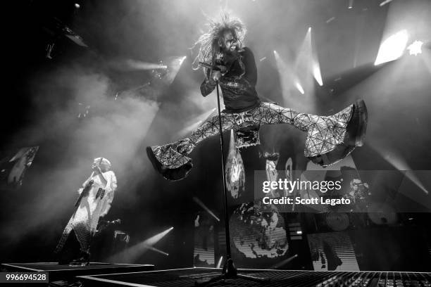 John 5 and Rob Zombie performs during the Twins Of Evil - The Second Coming Tour Opener at DTE Energy Music Theater on July 11, 2018 in Clarkston,...