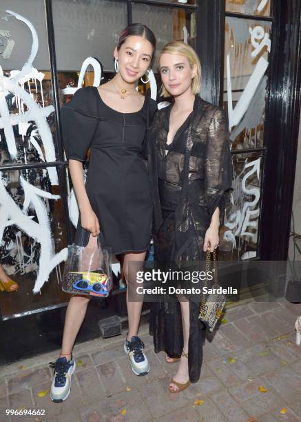 Karina Cha and Emma Roberts attend Beats by Dre for VIOLET GREY Party on July 11, 2018 in Los Angeles, California.