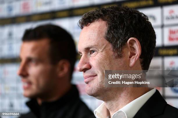 Phoenix general manager David Dome looks on during a Wellington Phoenix player announcement at Westpac Stadium on July 10, 2018 in Wellington, New...