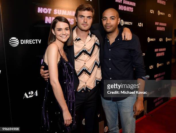 Actors Maia Mitchell, Alex Roe, and writer/director Elijah Bynum attend the Los Angeles Special Screening of "Hot Summer Nights" on July 11, 2018 in...