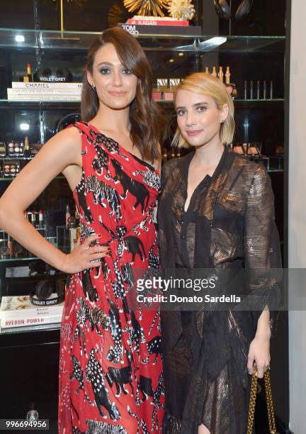 Emmy Rossum and Emma Roberts attend Beats by Dre for VIOLET GREY Party on July 11, 2018 in Los Angeles, California.