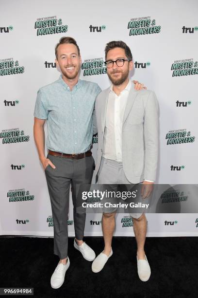 Jake Hurwitz and Amir Blumenfeld attend Bobcat Goldthwait's Misfits & Monsters Premiere Event at The Hollywood Roosevelt Hotel on July 11, 2018 in...