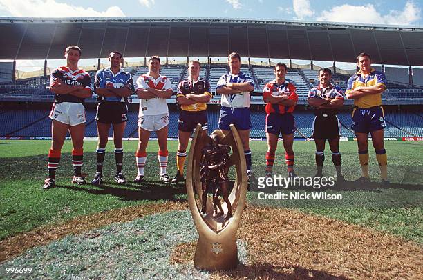 Luke Ricketson of the Roosters,David Peachey of the Sharks,Trent Barrett of the Dragons,Darren Lockyer of the Broncos,Darren Brit of the...