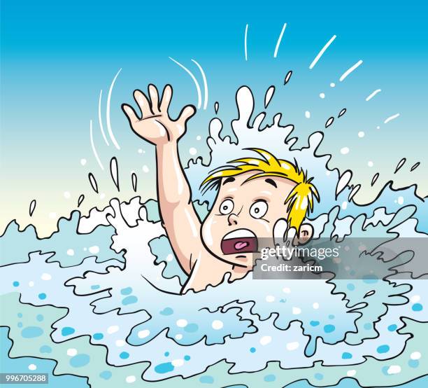 young boy drowing in water - drowning stock illustrations