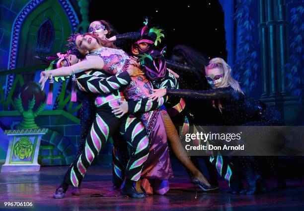 Rhonda Burchmore plays the role of Carabosse during a media call for Sleeping Beauty - A Knight Avenger's Tale at State Theatre on July 12, 2018 in...