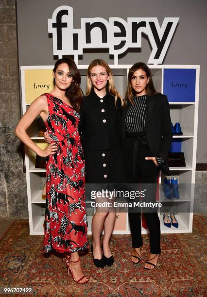 Emmy Rossum, Brooklyn Decker and Mandana Dayani attend the Finery App launch party hosted by Brooklyn Decker at Microsoft Lounge on July 11, 2018 in...