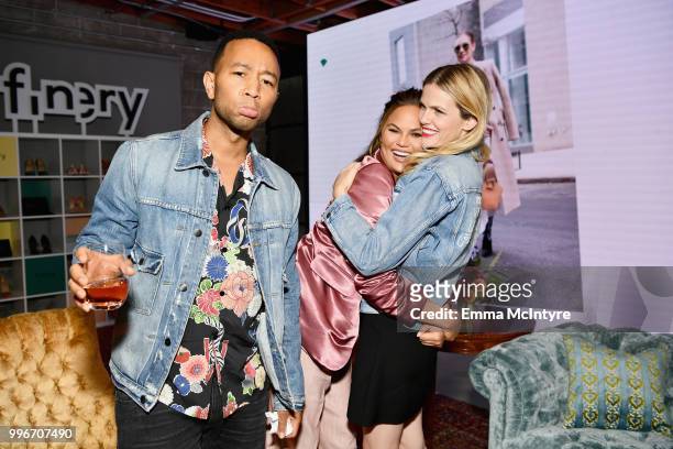 John Legend, Chrissy Teigen and Finery Co-Founder Brooklyn Decker attend the Finery App launch party hosted by Brooklyn Decker at Microsoft Lounge on...