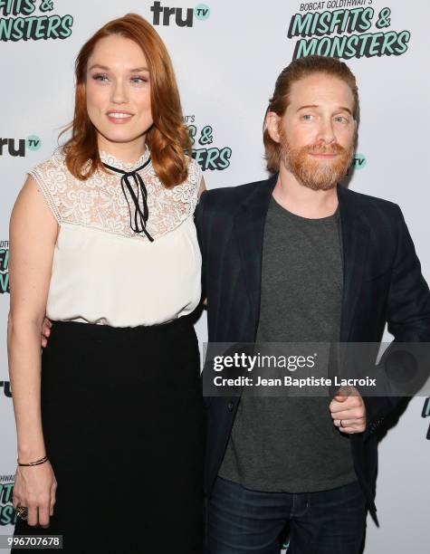 Clare Grant and Seth Green attend the premiere of truTV's "Bobcat Goldthwait's Misfits & Monsters" held at Hollywood Roosevelt Hotel on July 11, 2018...