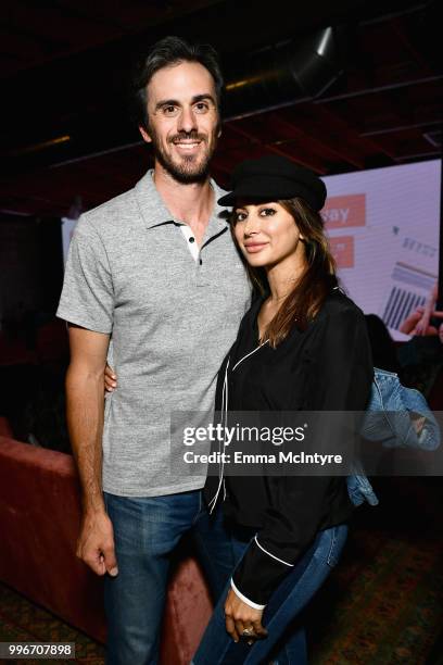 Ryan Miller and Noureen DeWulf attend the Finery App launch party hosted by Brooklyn Decker at Microsoft Lounge on July 11, 2018 in Culver City,...