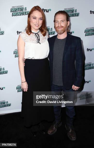 Actors Clare Grant and Seth Green attend the premiere of truTV's "Bobcat Goldthwait's Misfits & Monsters" at the Hollywood Roosevelt Hotel on July...