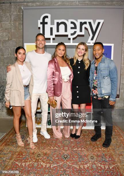 Jen Atkin, guest, Chrissy Teigen, Finery Co-Founder Brooklyn Decker and John Legend attend the Finery App launch party hosted by Brooklyn Decker at...