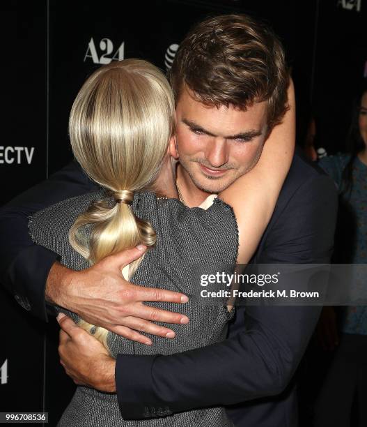 Actress Maika Monroe, and actor Alex Roe attend the screening of A-24's "Hot Summer Nights" at the Pacific Theatres at The Grove on July 11, 2018 in...