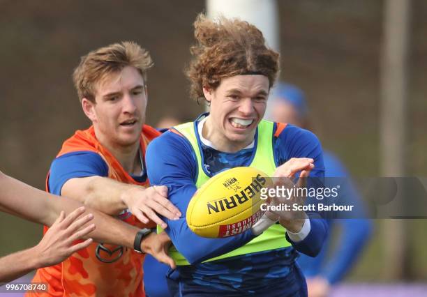 Ben Brown of the Kangaroos competes for the ball during a North Melbourne Kangaroos Training Session on July 12, 2018 in Melbourne, Australia.