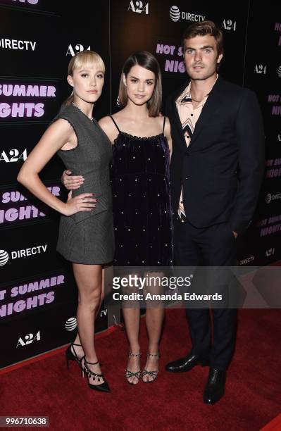Actors Maika Monroe, Maia Mitchell and Alex Roe arrive at the Los Angeles special screening of "Hot Summer Nights" at the Pacific Theatres at The...