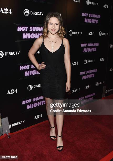 Actress Isabella Acres arrives at the Los Angeles special screening of "Hot Summer Nights" at the Pacific Theatres at The Grove on July 11, 2018 in...