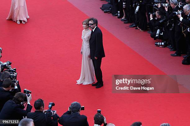 Isabelle Huppert and Tim Burton attend "Biutiful" Premiere at the Palais des Festivals during the 63rd Annual Cannes Film Festival on May 17, 2010 in...