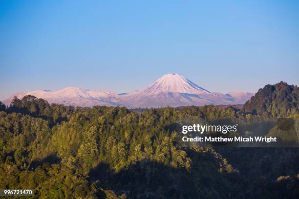 the blue duck lodge located in the whanganui national park is a working cattle farm with a focus on conservation. mount doom (mount ngauruhoe) and the tongariro crossing can be seen in the background. - tongariro crossing stock pictures, royalty-free photos & images