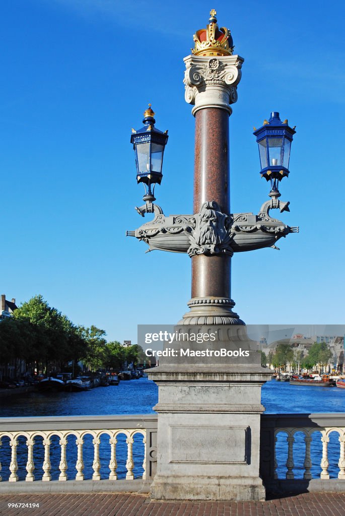 A bluish view of the Blauwbrug (Blue bridge) of Amsterdam