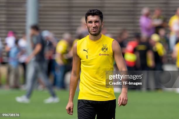 Nuri Sahin of Dortmund looks on during a training session at BVB trainings center on July 9, 2018 in Dortmund, Germany.