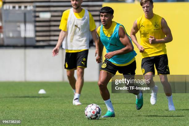 Mahmound Dahoud of Dortmund controls the ball during a training session at BVB trainings center on July 9, 2018 in Dortmund, Germany.