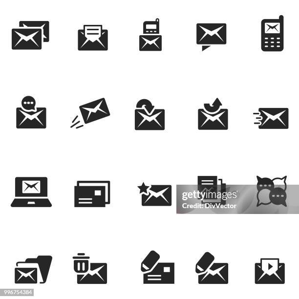 mail icon set - laptop icon solid stock illustrations