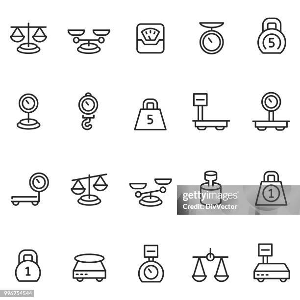 scales icon set - heavy baggage stock illustrations