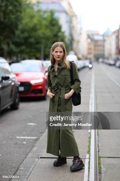Aino Laberenz wearing an Attico dress, Prada socks and Eytys shoes. She attends the Magazine Lauch Party on July 6, 2018 in Berlin, Germany. .