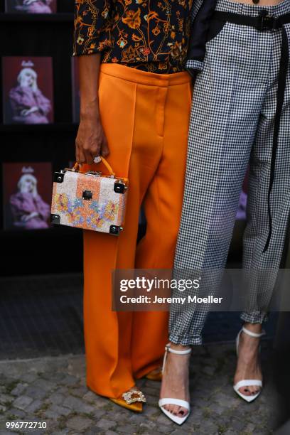 Rabea Schif wearing Roger Vivier shoes and a MCM bag, she attends the Magazine Lauch Party on July 6, 2018 in Berlin, Germany. .