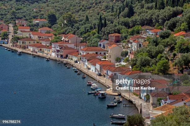 vathy,  main town of ithaca island ionan islands, greece - ithaca stock pictures, royalty-free photos & images