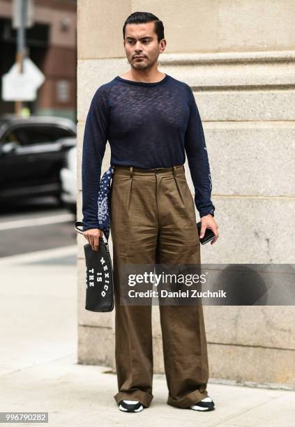 Jorge Rios is seen outside the Death to Tennis show during the 2018 New York City Men's Fashion Week on July 11, 2018 in New York City.