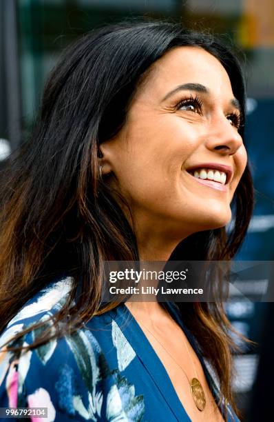 Actress Emmanuelle Chriqui arrives at the "7 Splinters In Time" Premiere at Laemmle Music Hall on July 11, 2018 in Beverly Hills, California.