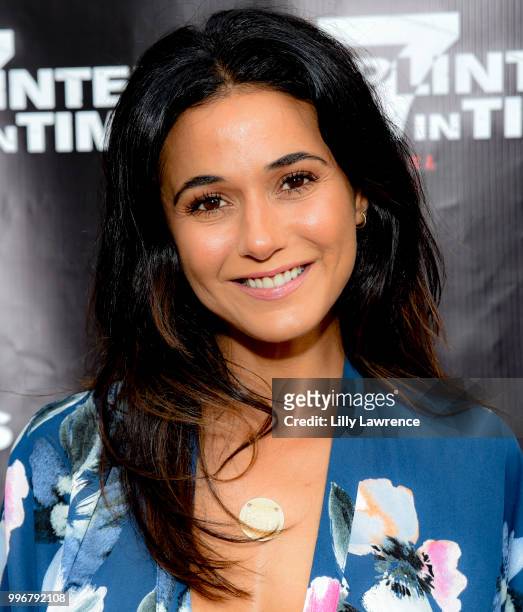 Actress Emmanuelle Chriqui arrives at the "7 Splinters In Time" Premiere at Laemmle Music Hall on July 11, 2018 in Beverly Hills, California.