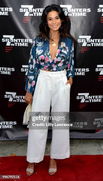 Actress Emmanuelle Chriqui arrives at the "7 Splinters In Time" Premiere at Laemmle Music Hall on July 11, 2018 in Beverly Hills, California.