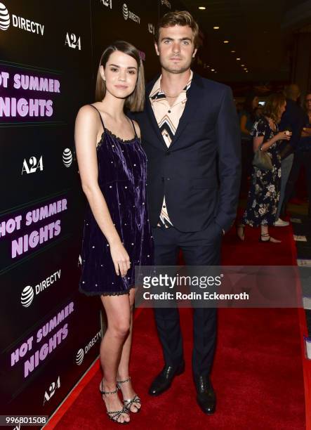 Maia Mitchell and Alex Roe arrive at the screening of A24's "Hot Summer Nights" at Pacific Theatres at The Grove on July 11, 2018 in Los Angeles,...