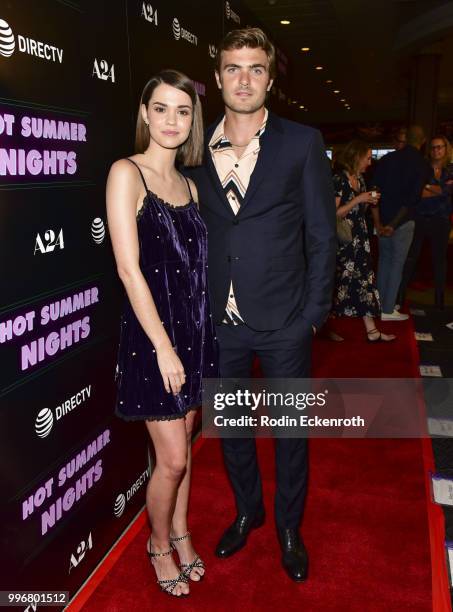 Maia Mitchell and Alex Roe arrive at the screening of A24's "Hot Summer Nights" at Pacific Theatres at The Grove on July 11, 2018 in Los Angeles,...