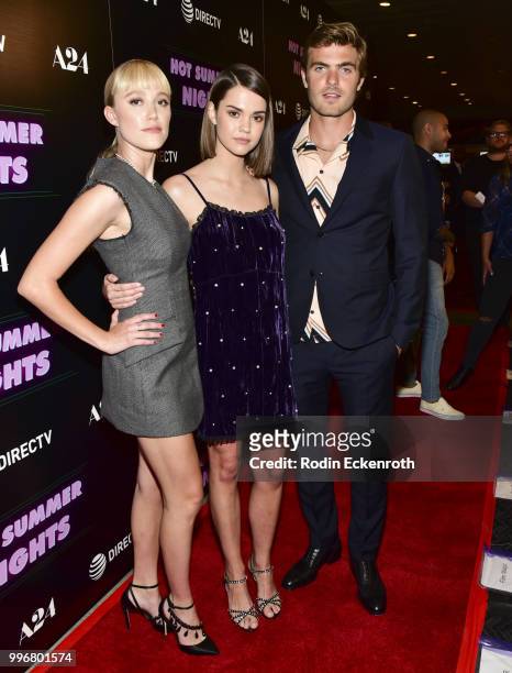 Maika Monroe, Maia Mitchell, and Alex Roe arrive at the screening of A24's "Hot Summer Nights" at Pacific Theatres at The Grove on July 11, 2018 in...