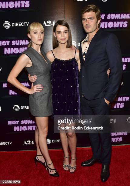 Maika Monroe, Maia Mitchell, and Alex Roe arrive at the screening of A24's "Hot Summer Nights" at Pacific Theatres at The Grove on July 11, 2018 in...