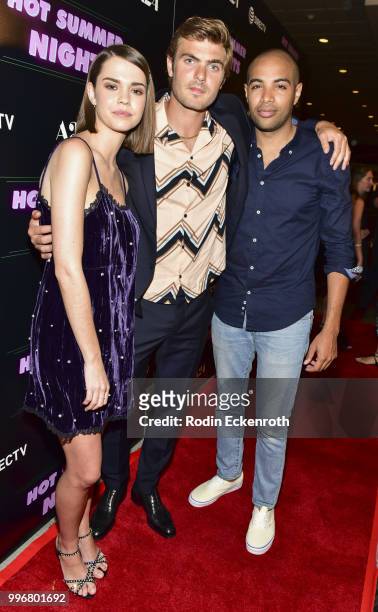 Maia Mitchell, Alex Roe, and director Elijah Bynum arrive at the screening of A24's "Hot Summer Nights" at Pacific Theatres at The Grove on July 11,...