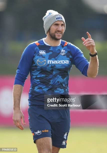 Jarrad Waite of the Kangaroos looks on during a North Melbourne Kangaroos Training Session on July 12, 2018 in Melbourne, Australia.