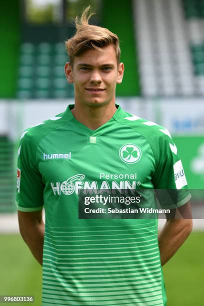 Leon Schaffran of SpVgg Greuther Fuerth poses during the team presentation at Sportpark Ronhof Thomas Sommer on July 11, 2018 in Fuerth, Germany.