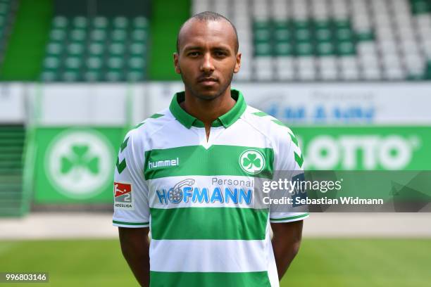 Julian Green of SpVgg Greuther Fuerth poses during the team presentation at Sportpark Ronhof Thomas Sommer on July 11, 2018 in Fuerth, Germany.