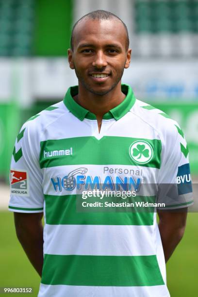 Julian Green of SpVgg Greuther Fuerth poses during the team presentation at Sportpark Ronhof Thomas Sommer on July 11, 2018 in Fuerth, Germany.