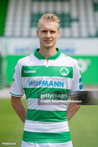 Maximilian Sauer of SpVgg Greuther Fuerth poses during the team presentation at Sportpark Ronhof Thomas Sommer on July 11, 2018 in Fuerth, Germany.