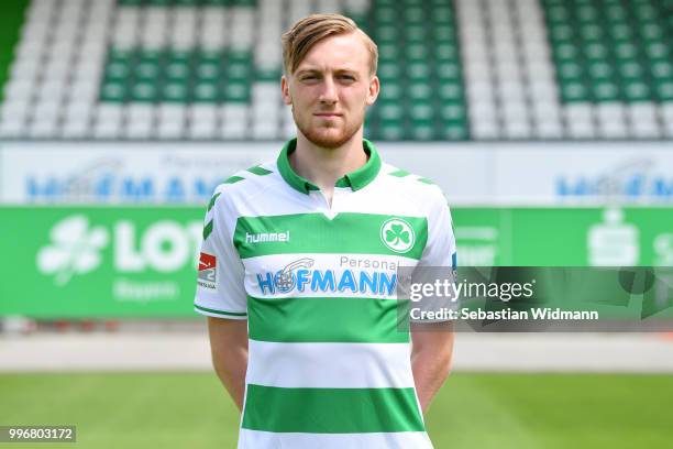 Tobias Mohr of SpVgg Greuther Fuerth poses during the team presentation at Sportpark Ronhof Thomas Sommer on July 11, 2018 in Fuerth, Germany.